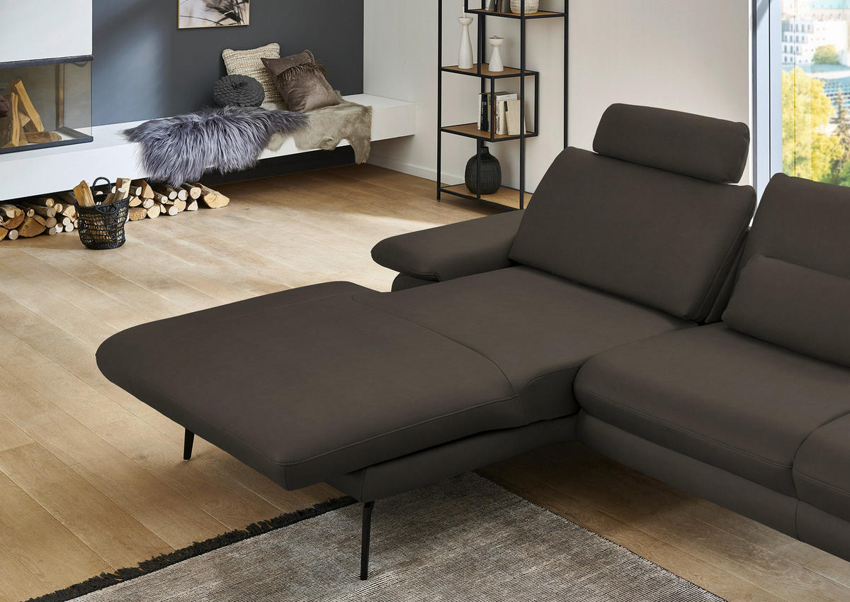 ECKSOFA in Echtleder Graubraun  - Graubraun/Schwarz, Design, Leder/Metall (180/310cm) - Dieter Knoll