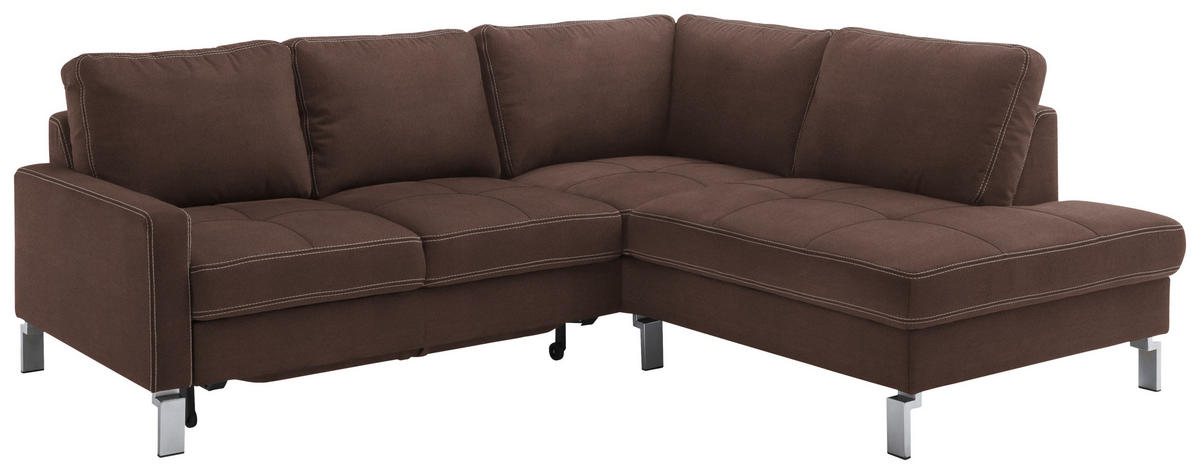 ECKSOFA in Mikrofaser Braun  - Chromfarben/Beige, Design, Textil/Metall (229/200cm) - Pure Home Lifestyle
