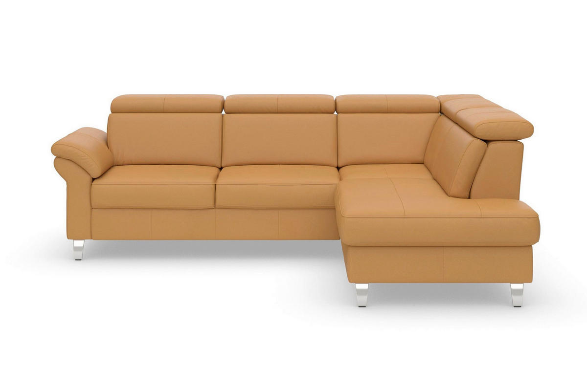 ECKSOFA 245/194 cm ARNGAST E in Echtleder Currygelb Kopfteilverstellung  245/194 cm  - Chromfarben/Currygelb, Basics, Leder/Textil (245/194cm) - Sit & More