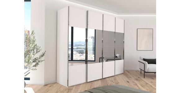 SCHWEBETÜRENSCHRANK  in Weiß  - Chromfarben/Weiß, Design, Holzwerkstoff/Metall (271/223/68cm) - Novel