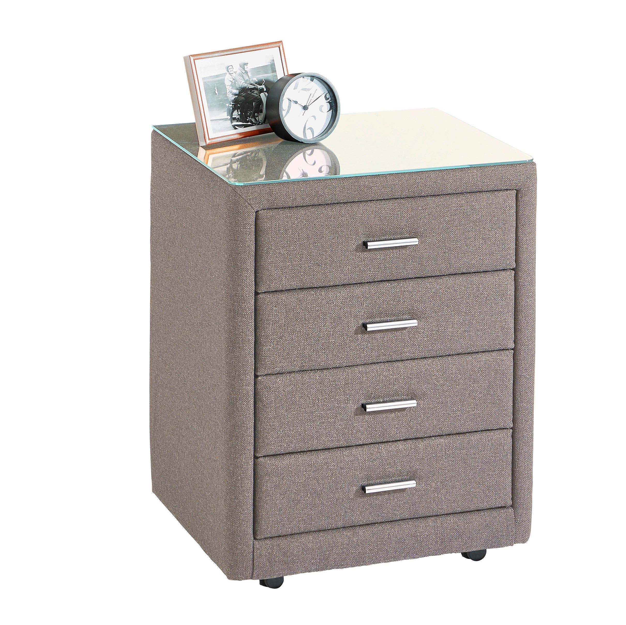 NACHTSCHRANK 50/64/41,5 cm  - Chromfarben/Greige, KONVENTIONELL, Textil/Metall (50/64/41,5cm) - Dieter Knoll