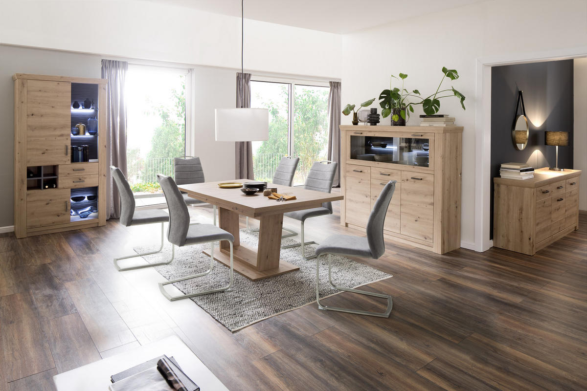 VITRINENKOMBINATION in Anthrazit, Eichefarben  - Eichefarben/Anthrazit, Design, Glas/Holzwerkstoff (110/211/45cm) - Livetastic