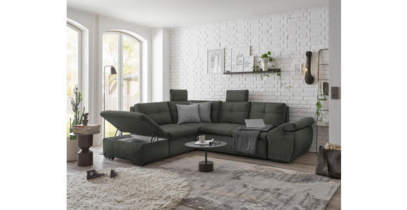 ECKSOFA in Mikrovelours Dunkelgrün - Dunkelgrün/Schwarz, KONVENTIONELL, Kunststoff/Textil (217/265cm) - Carryhome