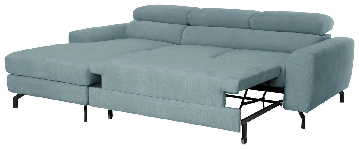 ECKSOFA LARGO in Chenille Blau  177/226 cm  - Blau/Schwarz, Design, Textil/Metall (177/226cm) - Livetastic