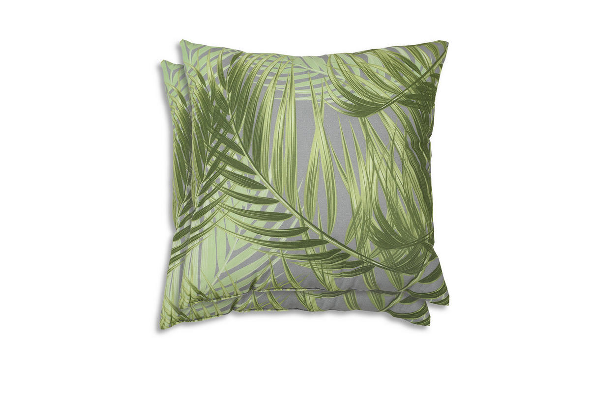 ZIERKISSENSET in Grau, Grün Blätter 48/48 cm  - Grau/Grün, KONVENTIONELL, Textil (48/48cm)