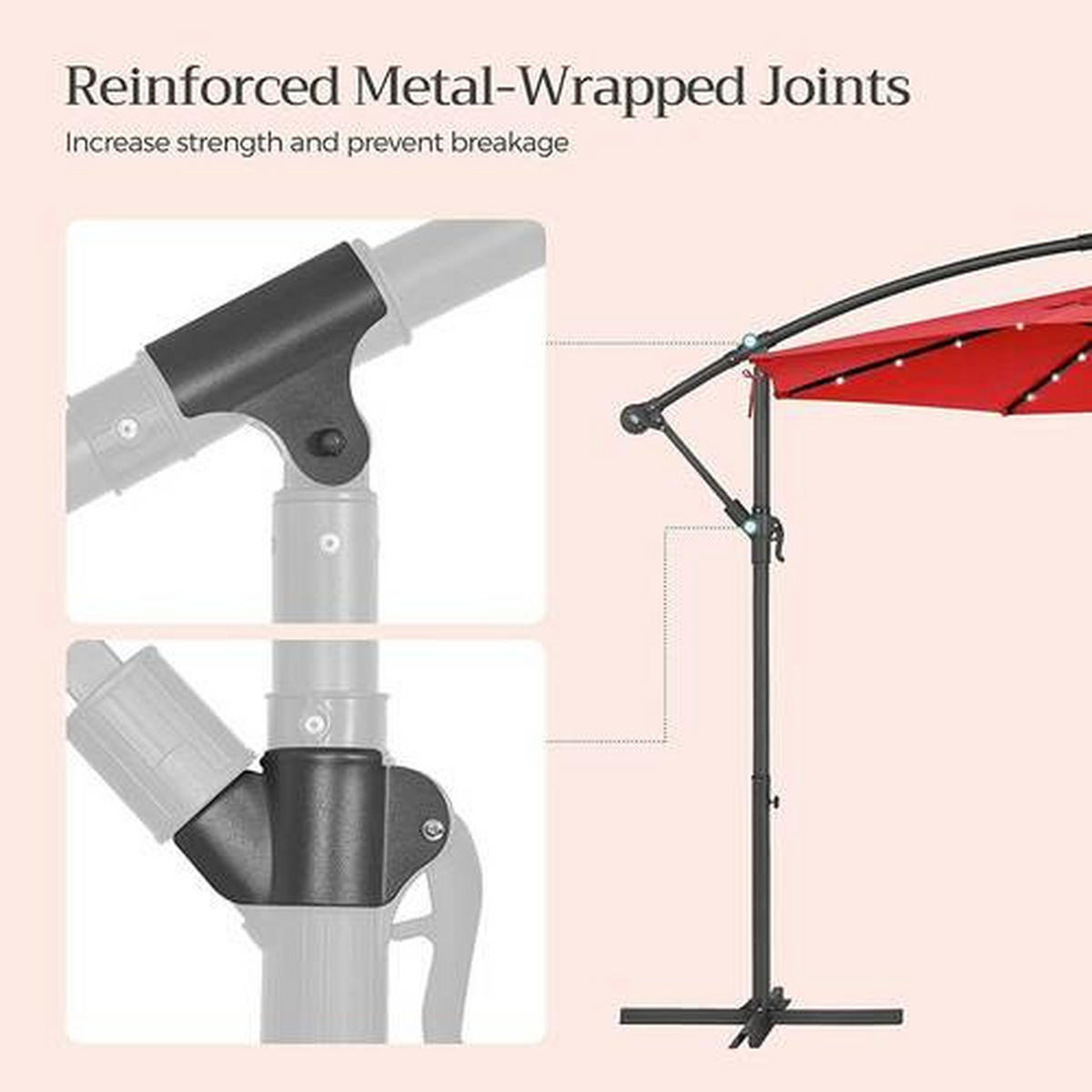 BOČNÍ SLUNEČNÍK 300/300 cm - černá/červená, Basics, kov/textil (300/300cm) - Modante