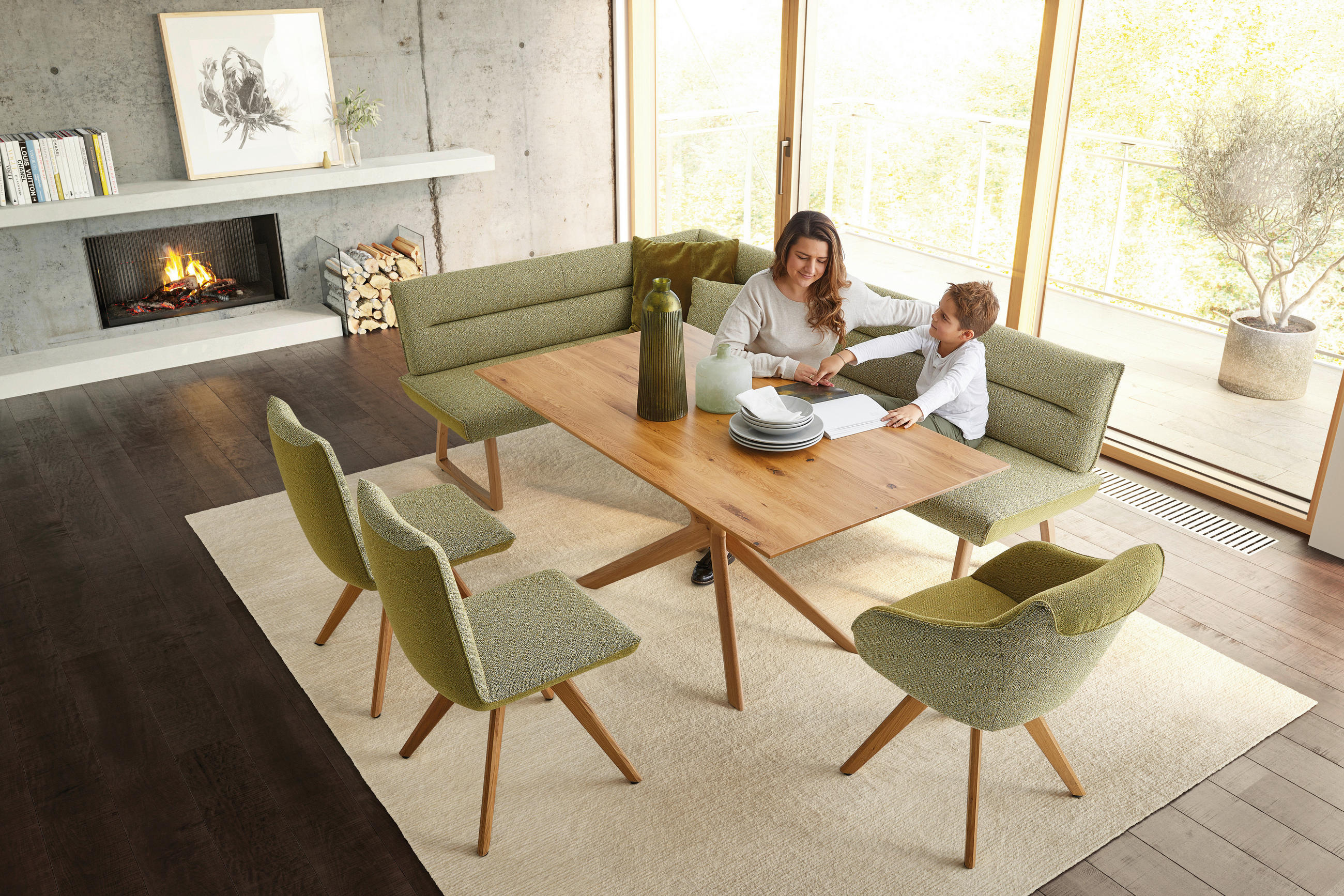 ECKBANK 162/237 cm Flachgewebe Grün Holz   - Eichefarben/Gelb, Design, Holz/Textil (162/237cm) - Koinor