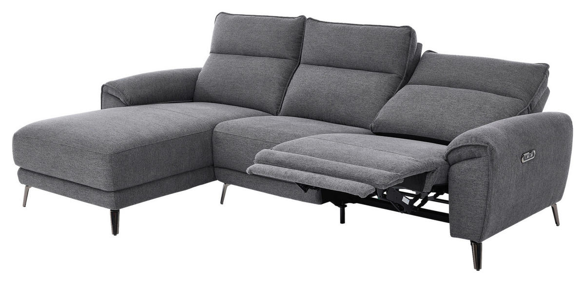 ECKSOFA Dunkelgrau Webstoff  - Chromfarben/Dunkelgrau, Design, Textil/Metall (168/272cm) - Carryhome