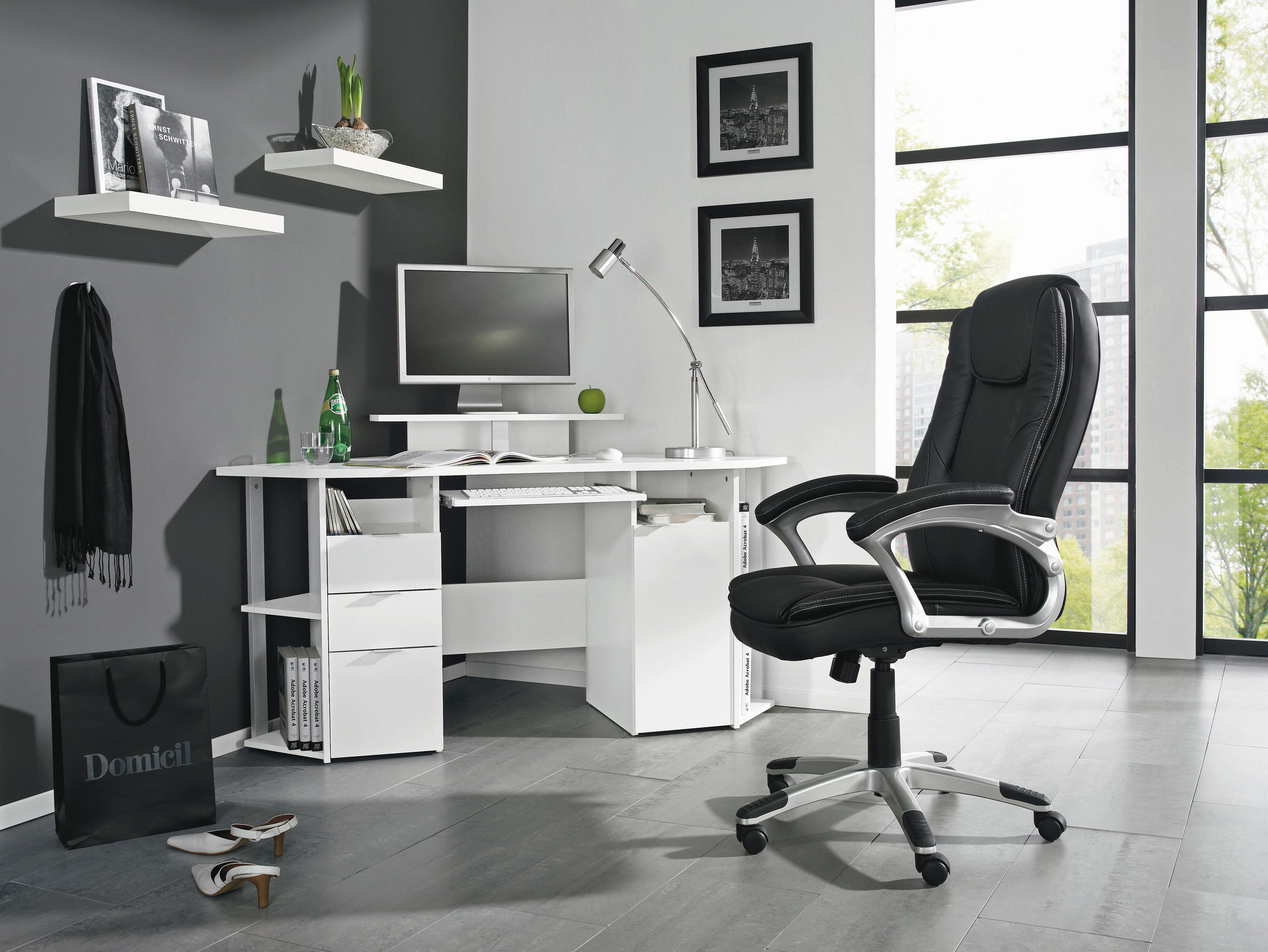 CHEFSESSEL in Lederlook Schwarz - Weiss/Silberfarben, Konventionell, Kunststoff/Textil (62/115 -125/71cm) - Xora