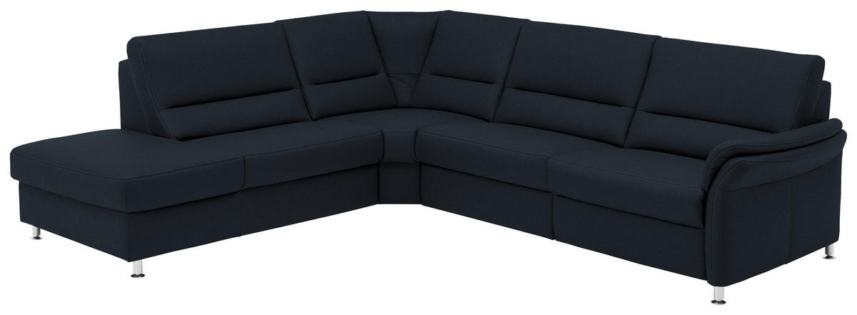 ECKSOFA in Echtleder Dunkelblau  - Beige/Alufarben, Design, Leder/Metall (249/288cm) - Beldomo Premium