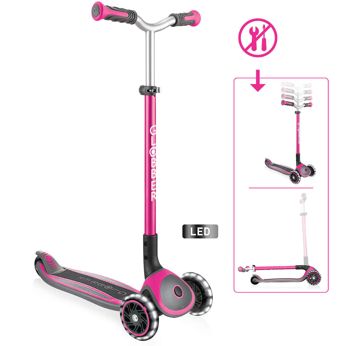 KINDERSCOOTER MASTER LIGHTS  - Pink, Basics (61/37/94cm) - GLOBBER