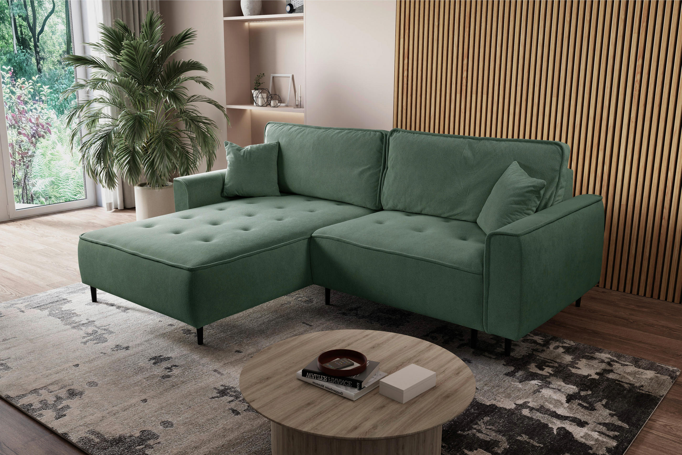 ECKSOFA in Flachgewebe Grün  - Schwarz/Grün, Design, Holz/Textil (183/263cm) - MID.YOU