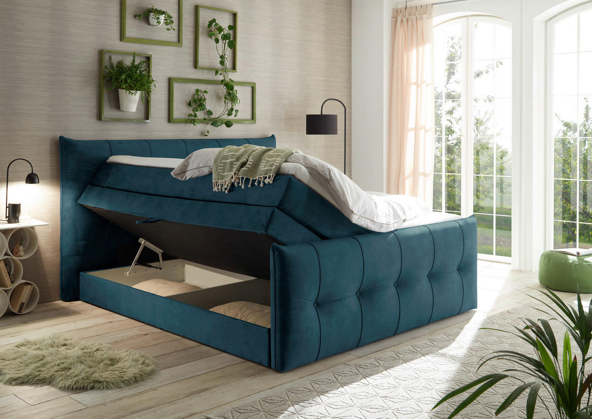 BOXSPRINGBETT 180/200 cm  in Dunkelblau  - Schwarz/Dunkelblau, KONVENTIONELL, Kunststoff/Textil (180/200cm) - Esposa