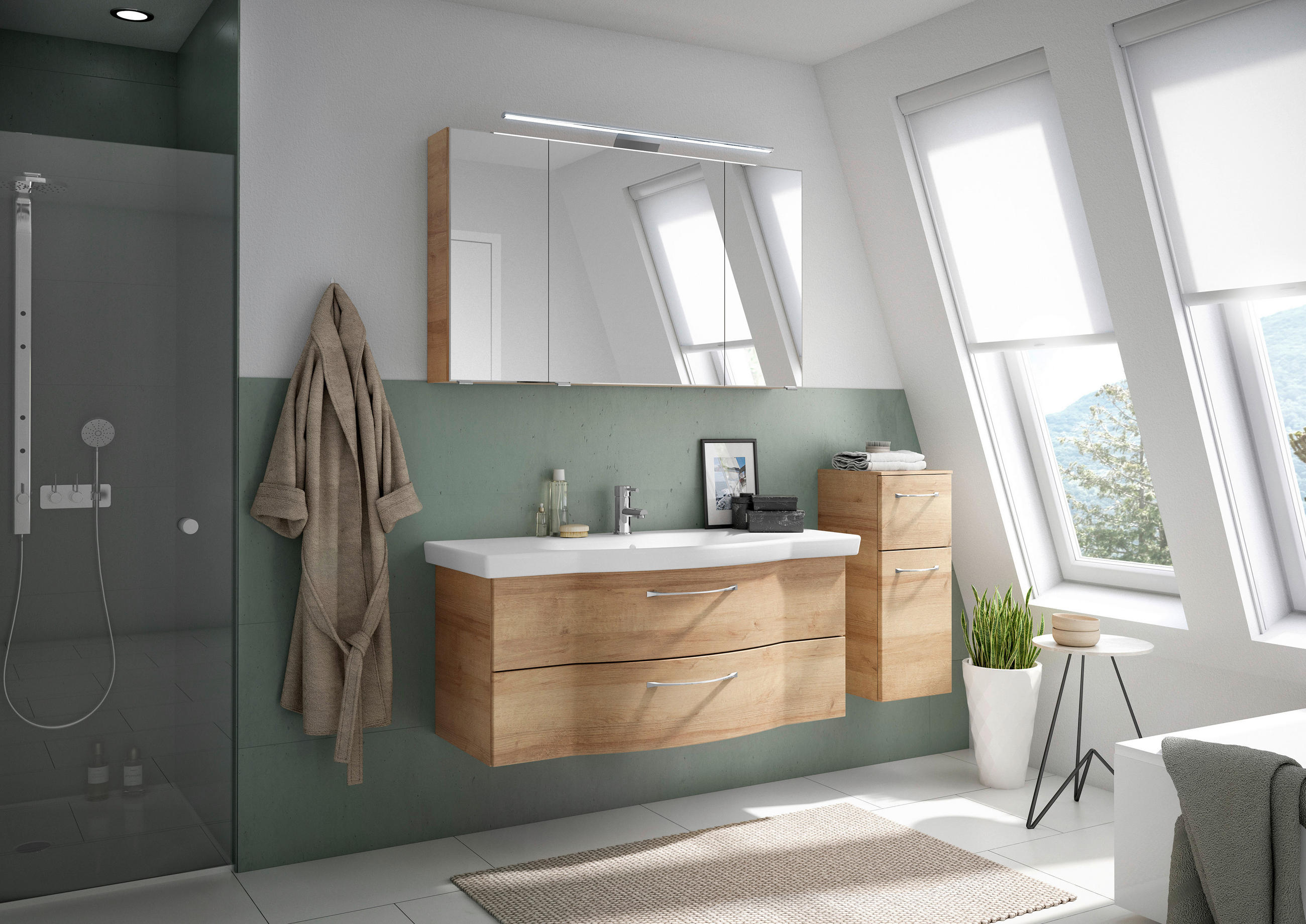 BADEZIMMER 4-teilig in 152 cm - Chromfarben/Eichefarben, KONVENTIONELL, Glas/Keramik (152cm) - Pelipal