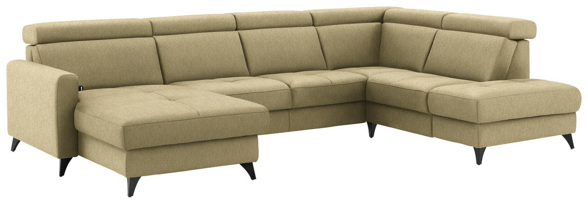 WOHNLANDSCHAFT Flachgewebe Honig  - Schwarz/Honig, Konventionell, Textil/Metall (174/333/215cm) - Beldomo System