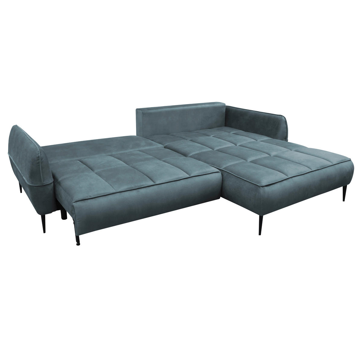 ECKSOFA Blau Velours  - Blau/Schwarz, Design, Textil/Metall (260/189cm) - MID.YOU