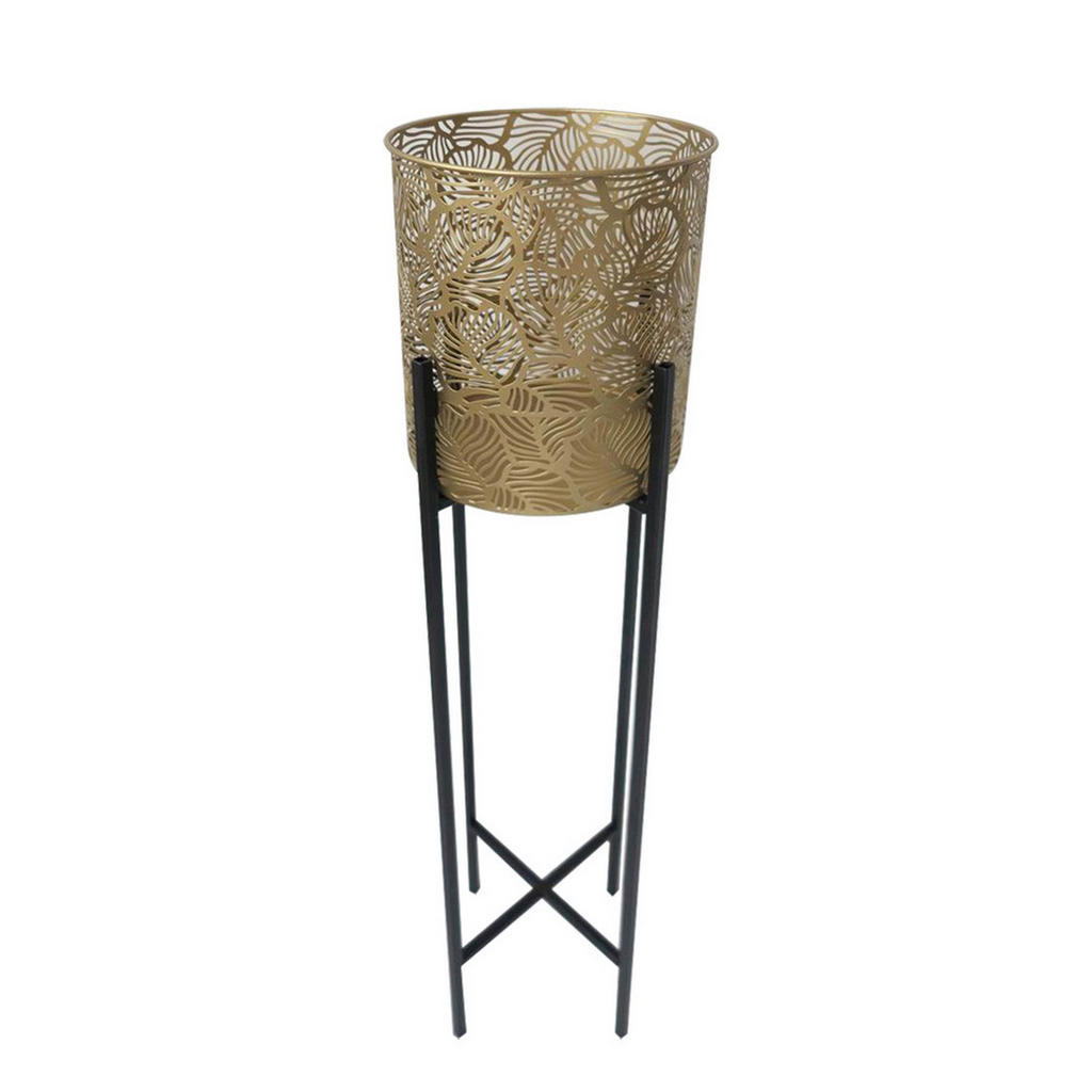 Thumbnail - Ambia Home Blumentopf, Schwarz, Gold, Metall, zylindrisch, 82.5 cm, Dekoration, Blumen & Zubehör, Übertöpfe