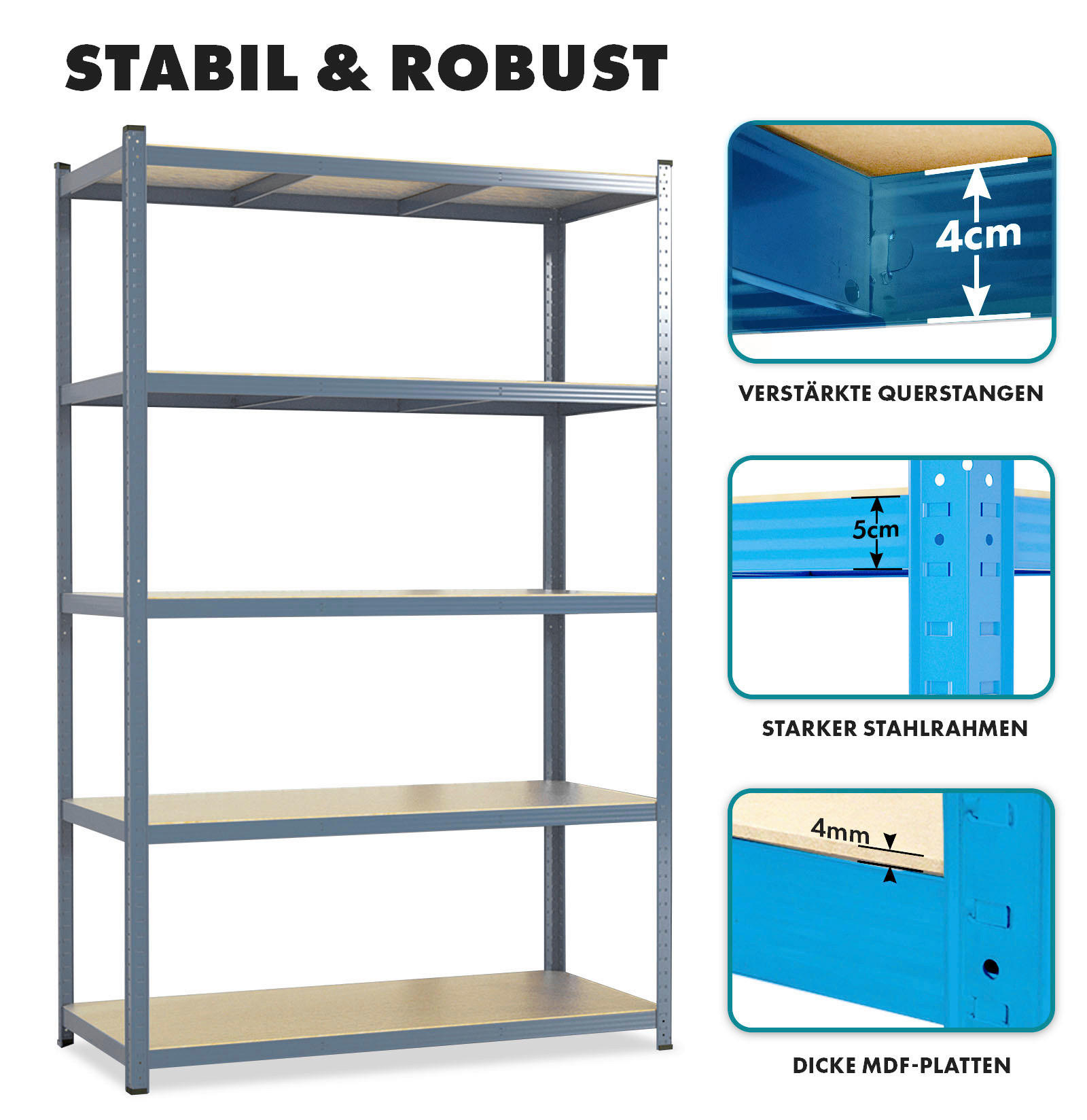 SCHWERLASTREGALSET 100/200/50 cm  - Grau, Basics, Holzwerkstoff/Metall (100/200/50cm) - Floordirekt