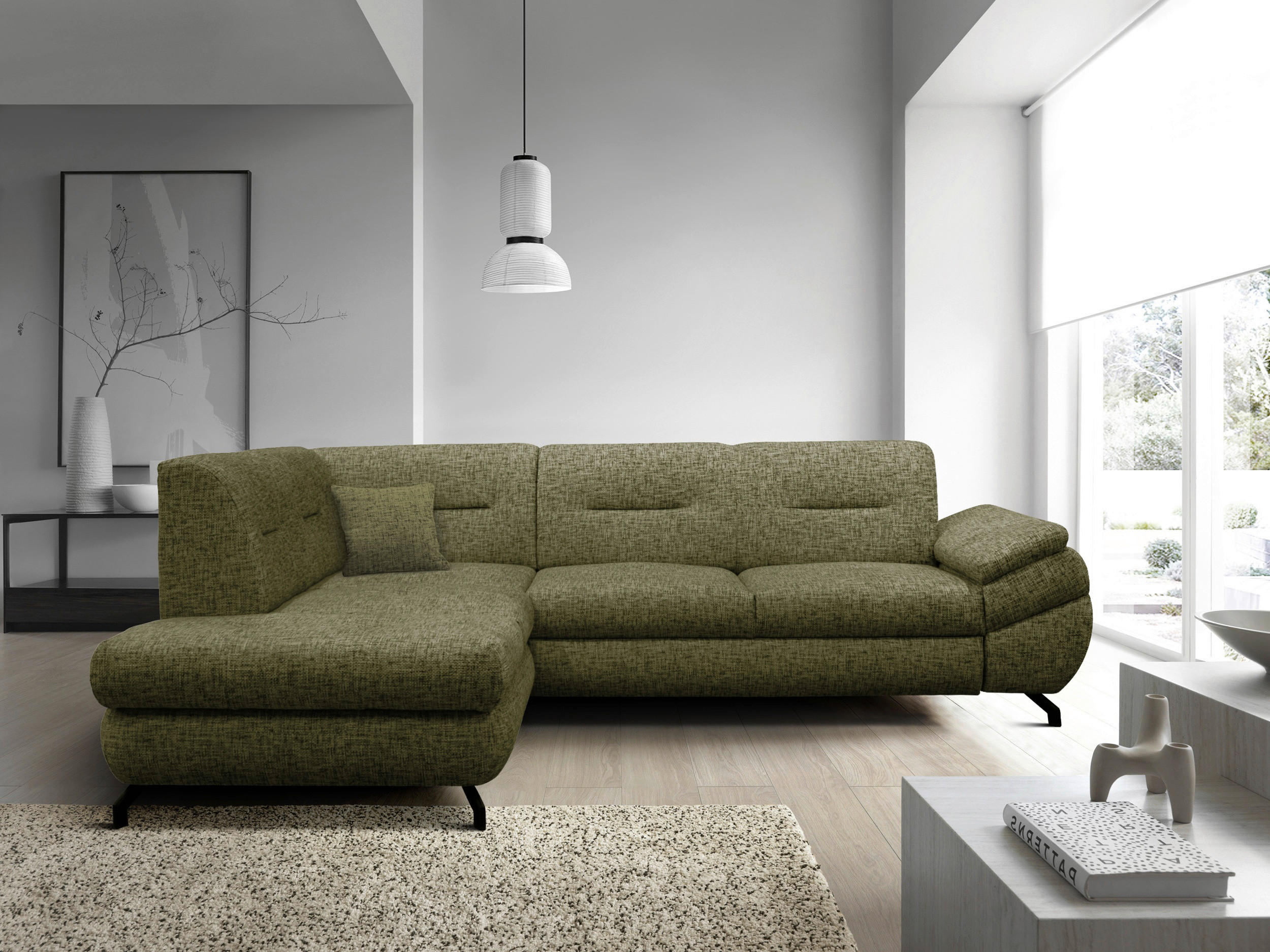 ECKSOFA in Struktur, Plüsch Grün  - Schwarz/Grün, Design, Textil/Metall (201/274cm) - MID.YOU