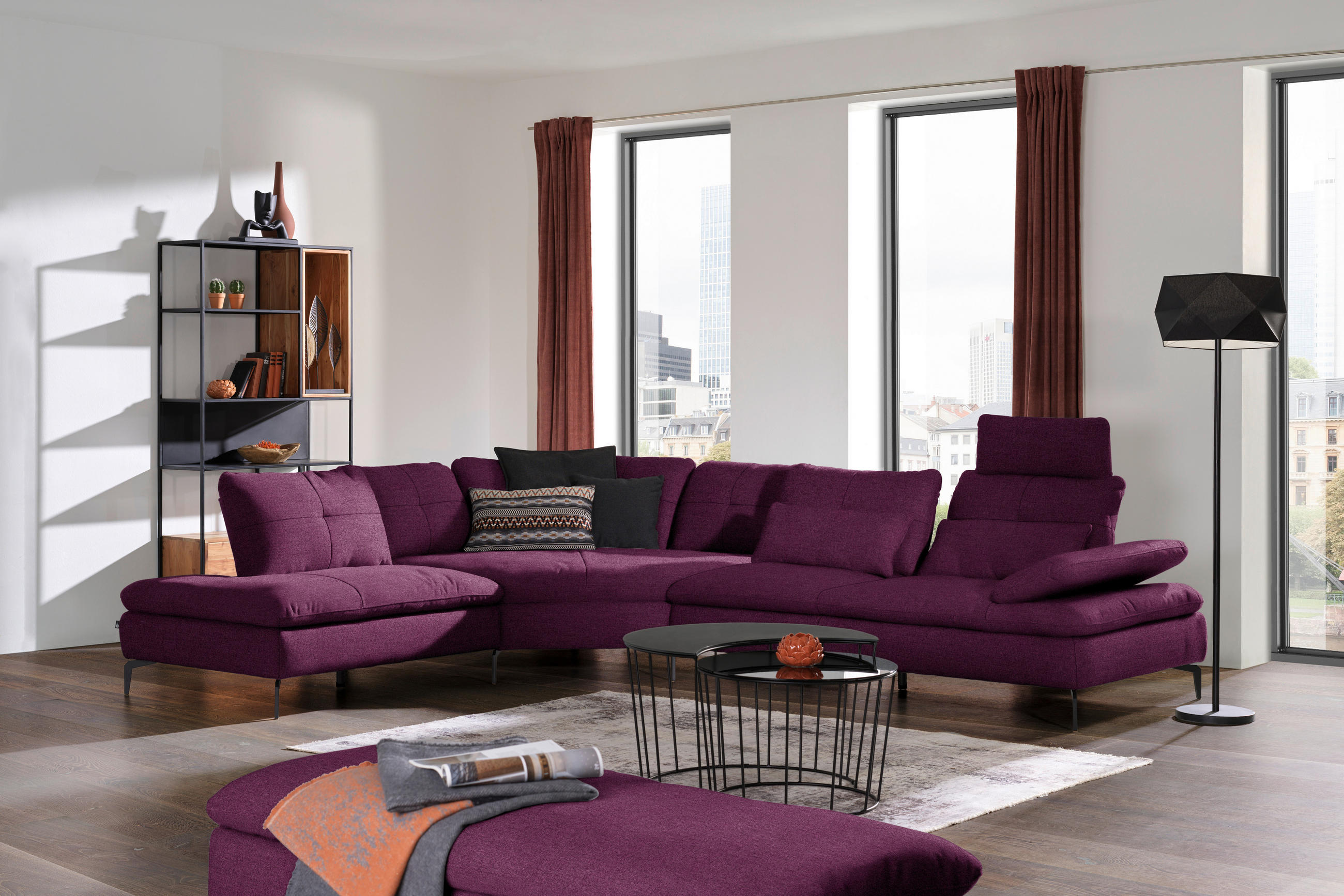 ECKSOFA in Flachgewebe Violett  - Violett/Schwarz, Design, Textil/Metall (271/344cm) - Chilliano