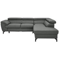 ECKSOFA Echtleder Anthrazit  - Anthrazit/Schwarz, Design, Leder/Metall (256/220cm) - Celina Home