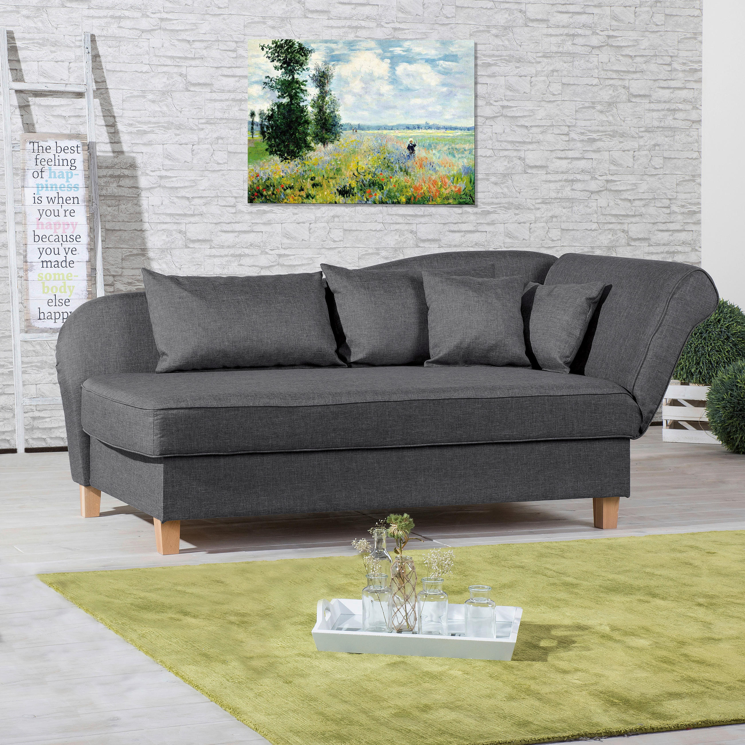 RÉCAMIERE Graphitfarben Flachgewebe  - Buchefarben/Graphitfarben, Design, Holz/Textil (190/82/88cm) - Max Winzer