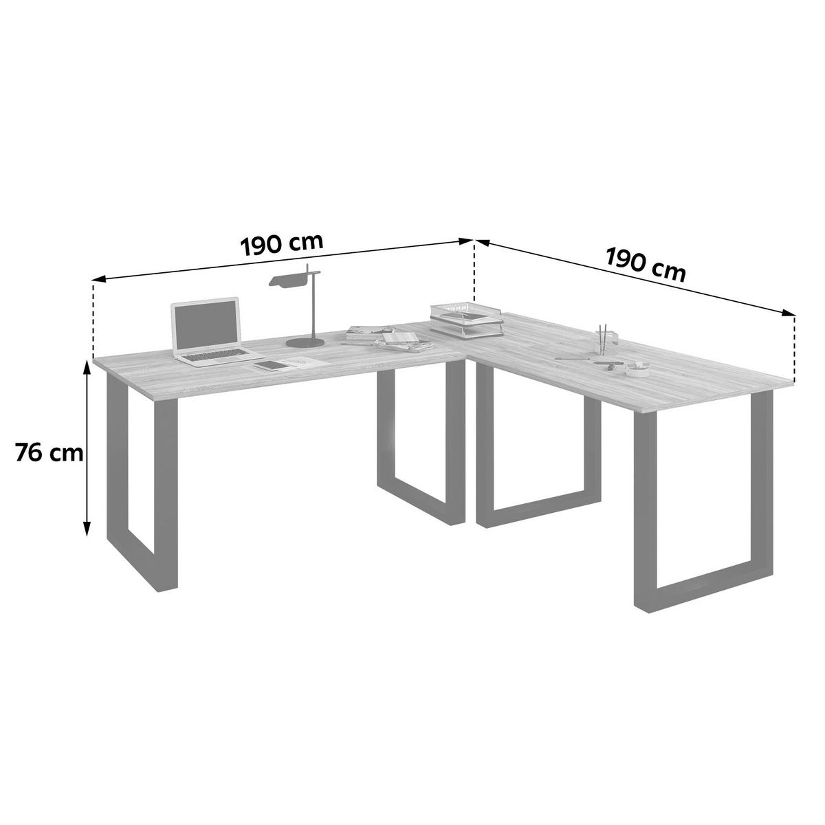 ECKSCHREIBTISCH 190/190/76 cm  in Schwarz, Sonoma Eiche  - Schwarz/Sonoma Eiche, MODERN, Holzwerkstoff/Metall (190/190/76cm) - MID.YOU