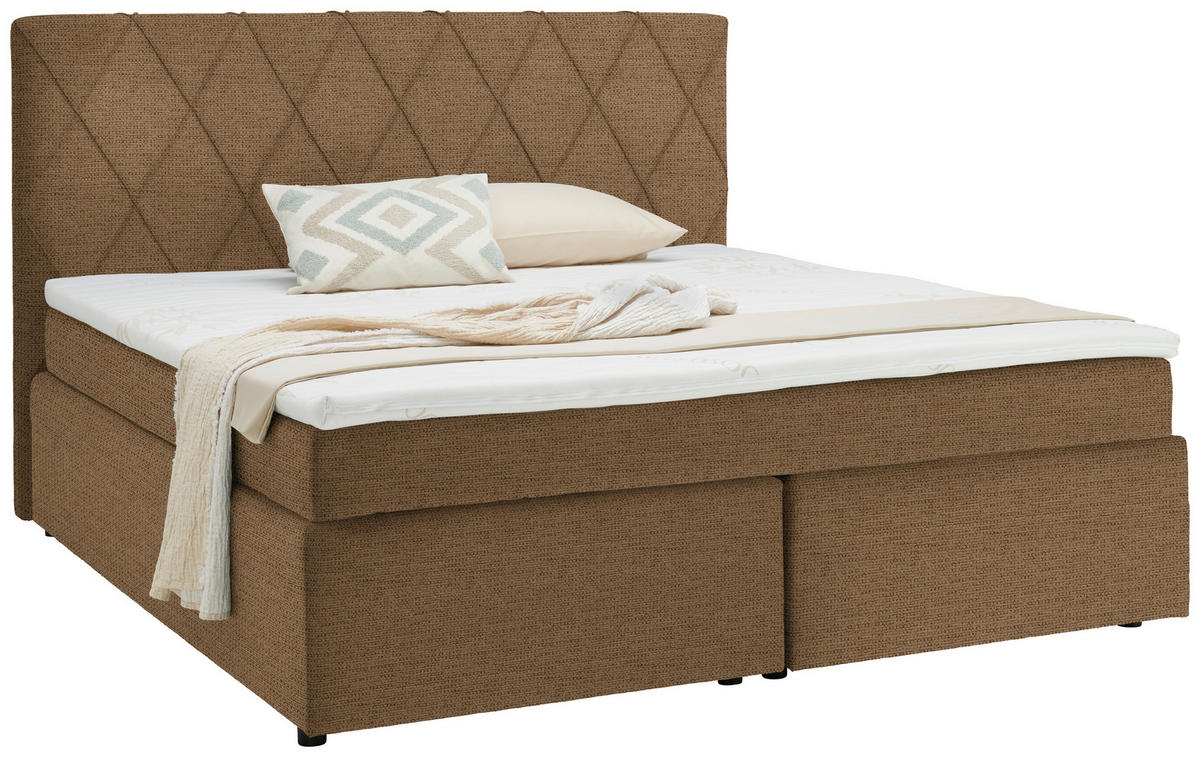 BOXSPRINGBETT 180/200 cm  in Cognac  - Cognac/Schwarz, Design, Kunststoff/Textil (180/200cm) - Xora