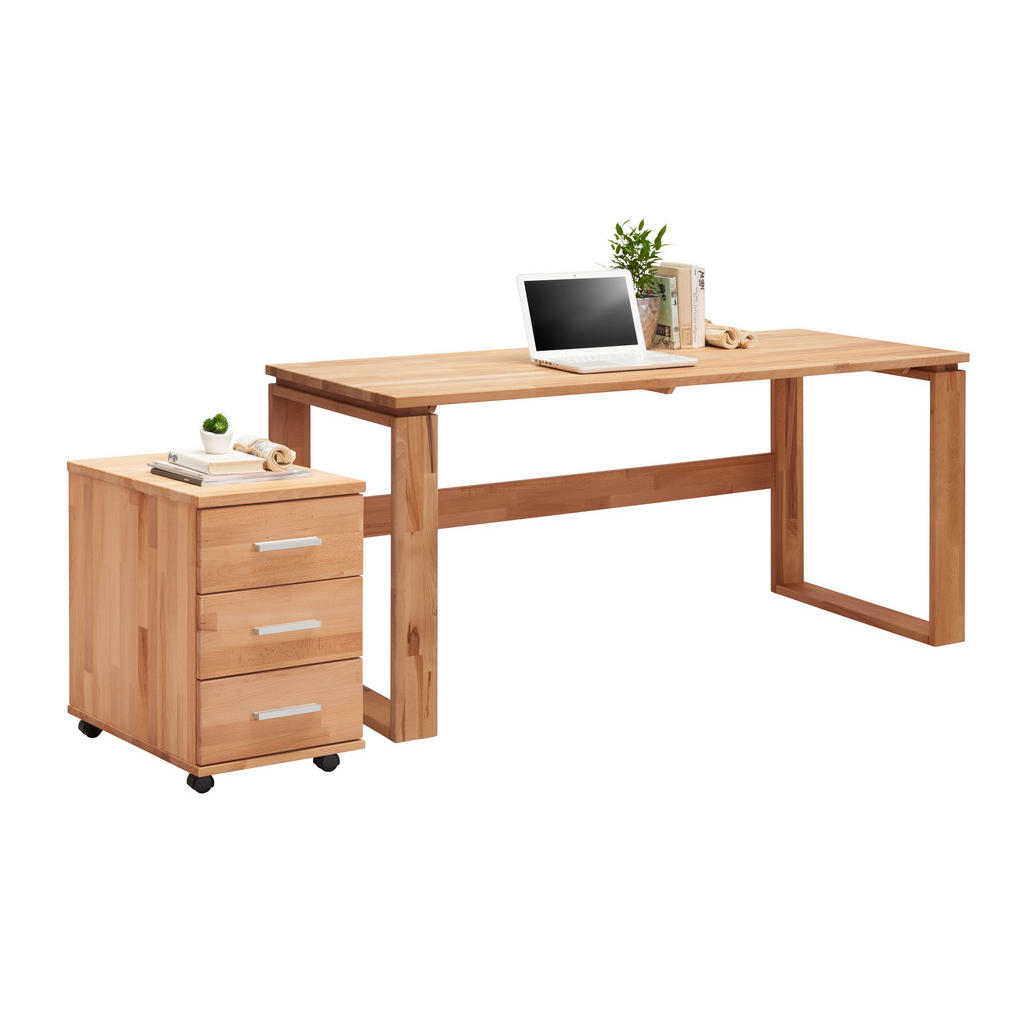 Thumbnail - Linea Natura Schreibtisch, Buche, Holz, Buche, massiv, rechteckig, U-Form, 70x75x160 cm, Arbeitszimmer, Schreibtische, B...