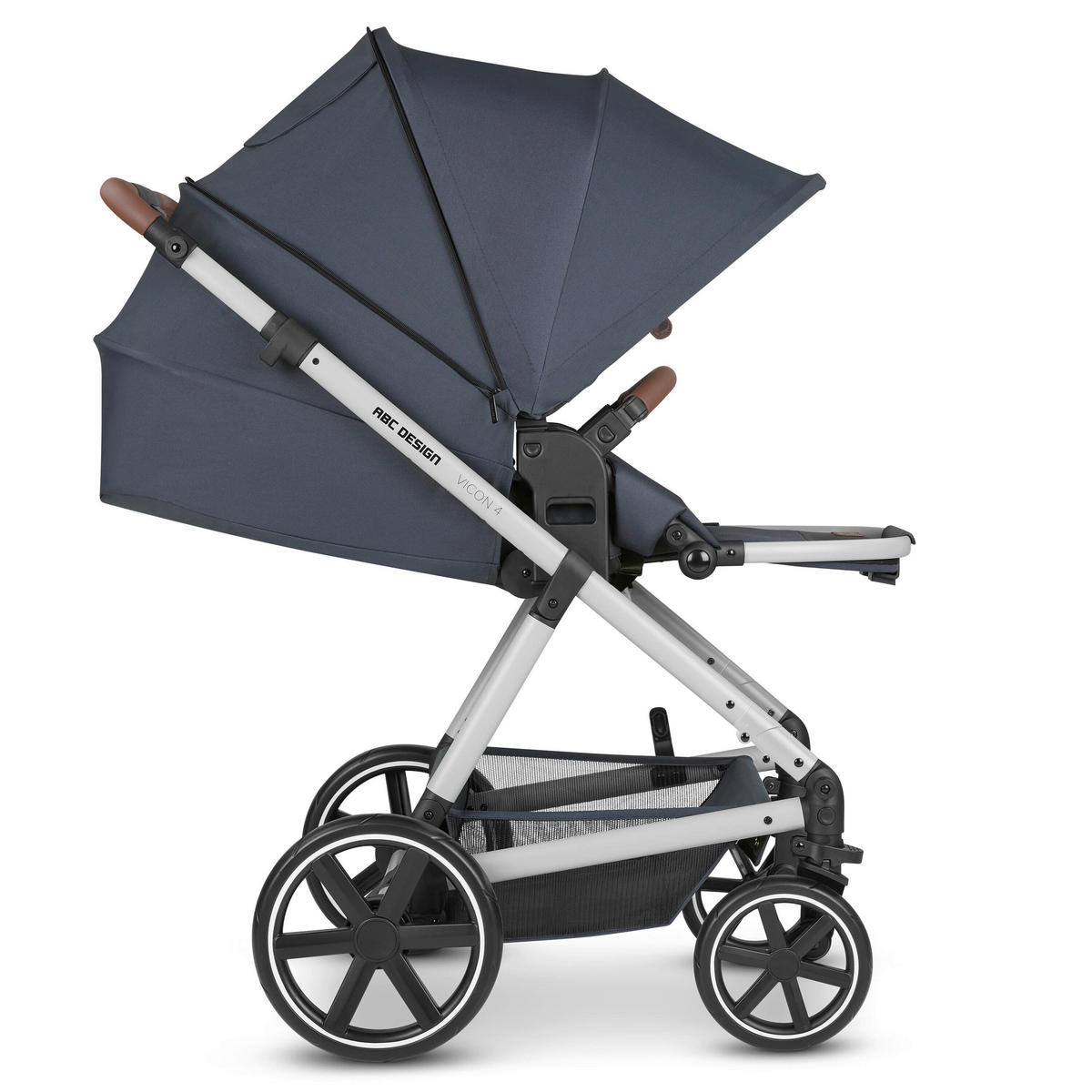 KINDERWAGENSET  Vicon 4  Lake  - Silberfarben/Dunkelblau, Basics, Textil/Metall (91/61/110cm) - ABC Design