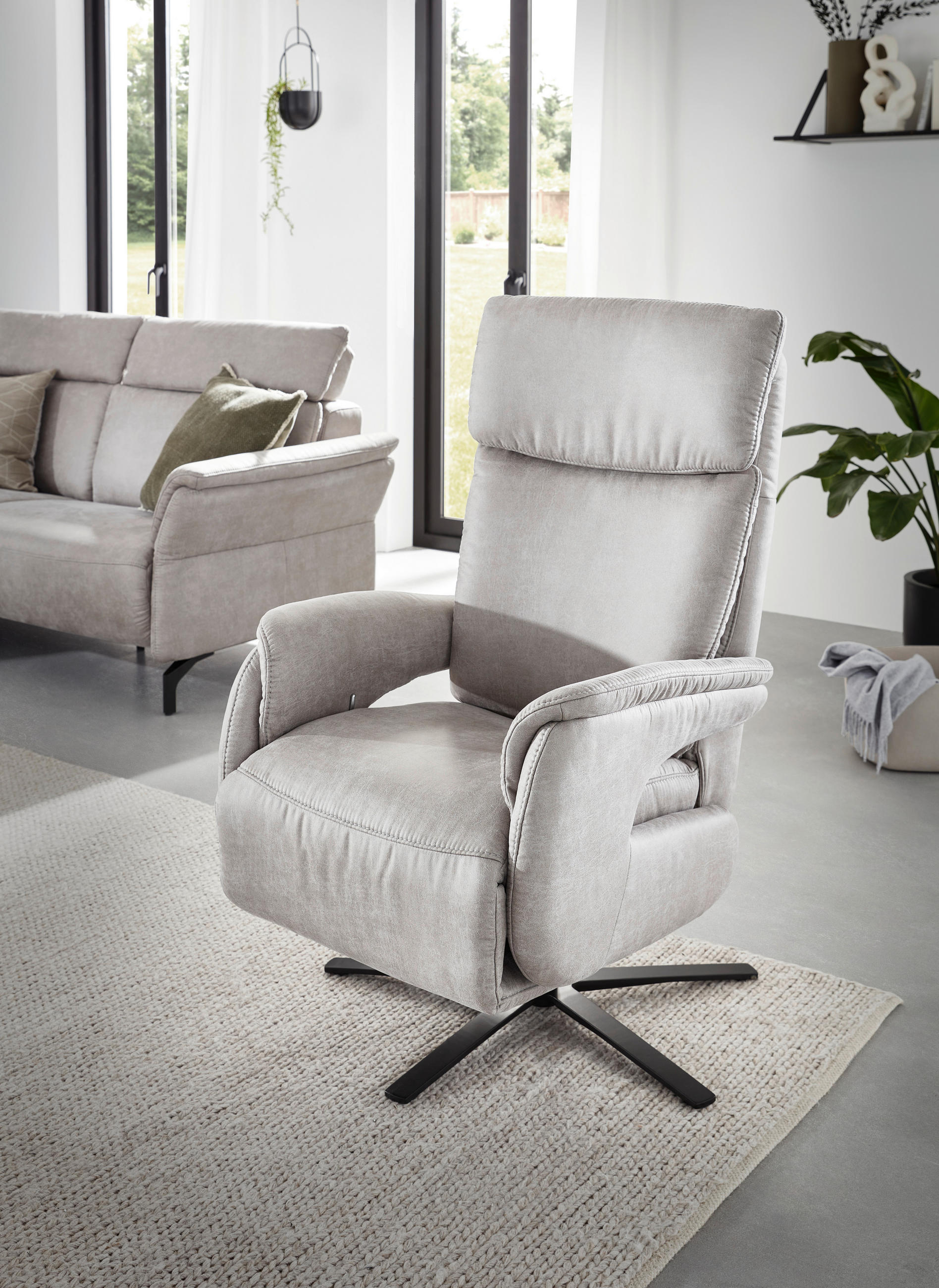 RELAXSESSEL Lederlook Relaxfunktion    - Hellgrau/Schwarz, KONVENTIONELL, Textil/Metall (70/117/85cm) - Dieter Knoll