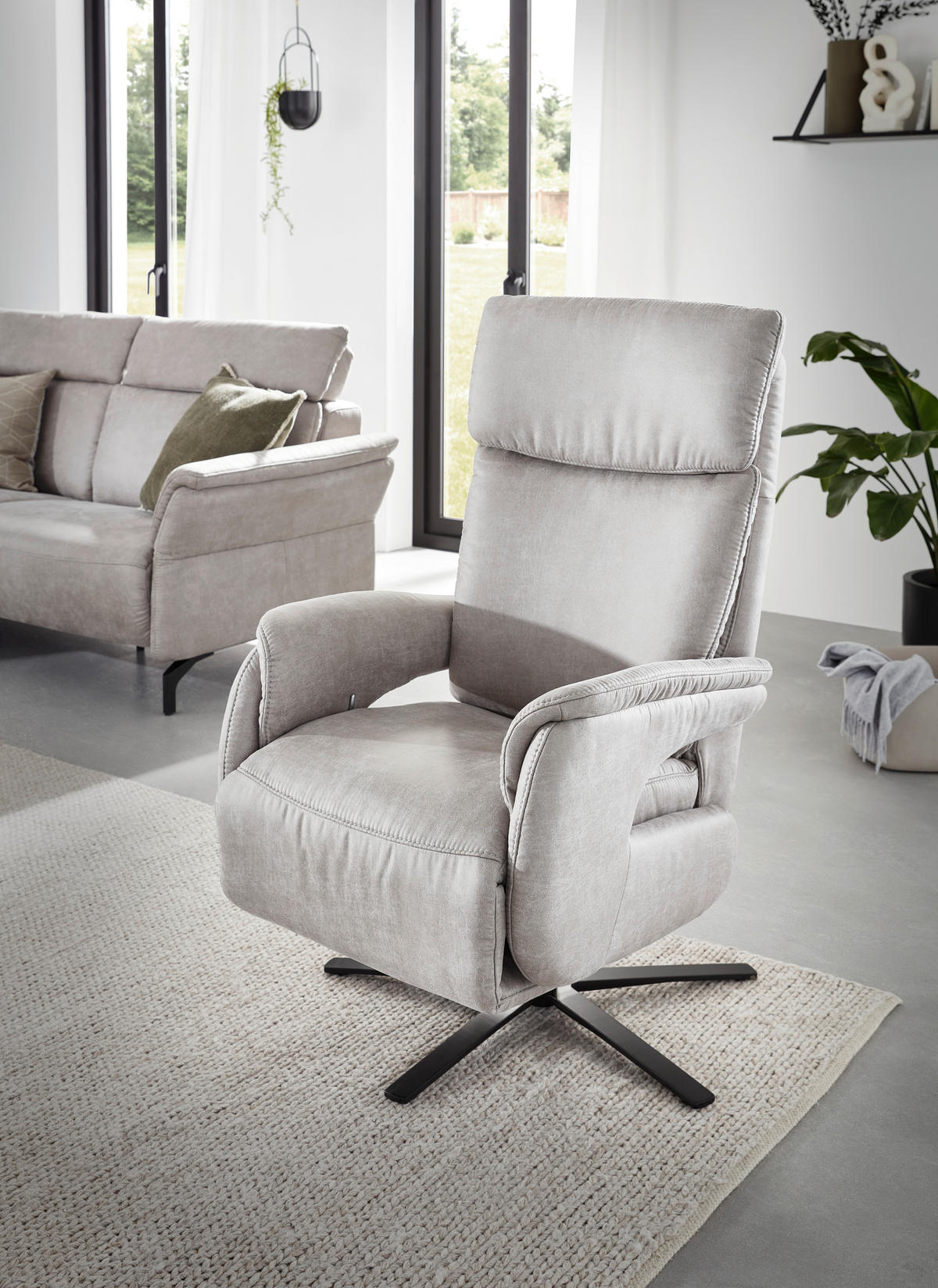 RELAXSESSEL Lederlook Relaxfunktion    - Hellgrau/Schwarz, KONVENTIONELL, Textil/Metall (70/117/85cm) - Dieter Knoll