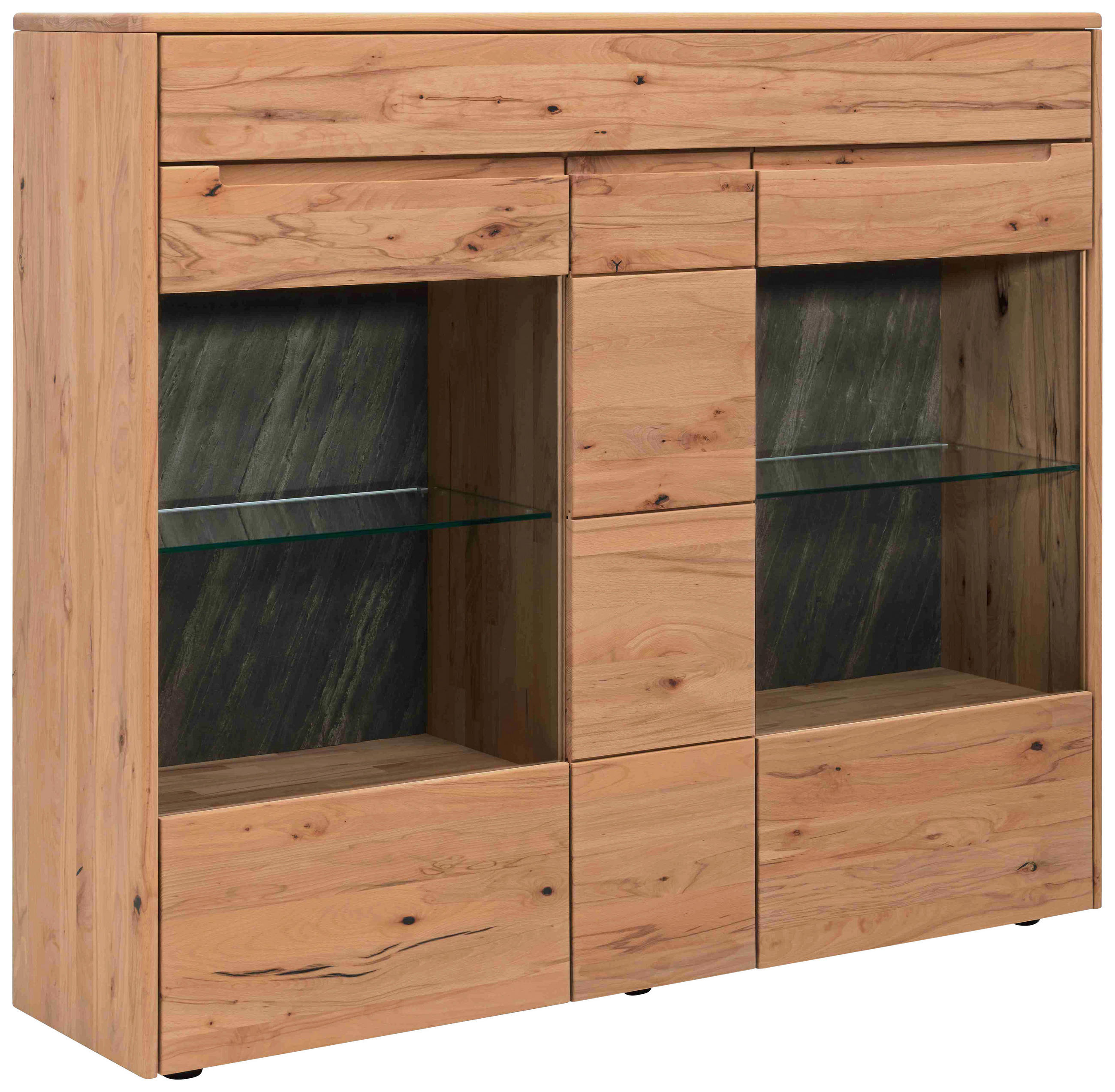 HIGHBOARD Buchefarben  154,4/133/39,5 cm  - Buchefarben, Natur, Glas/Holz (154,4/133/39,5cm) - Valdera