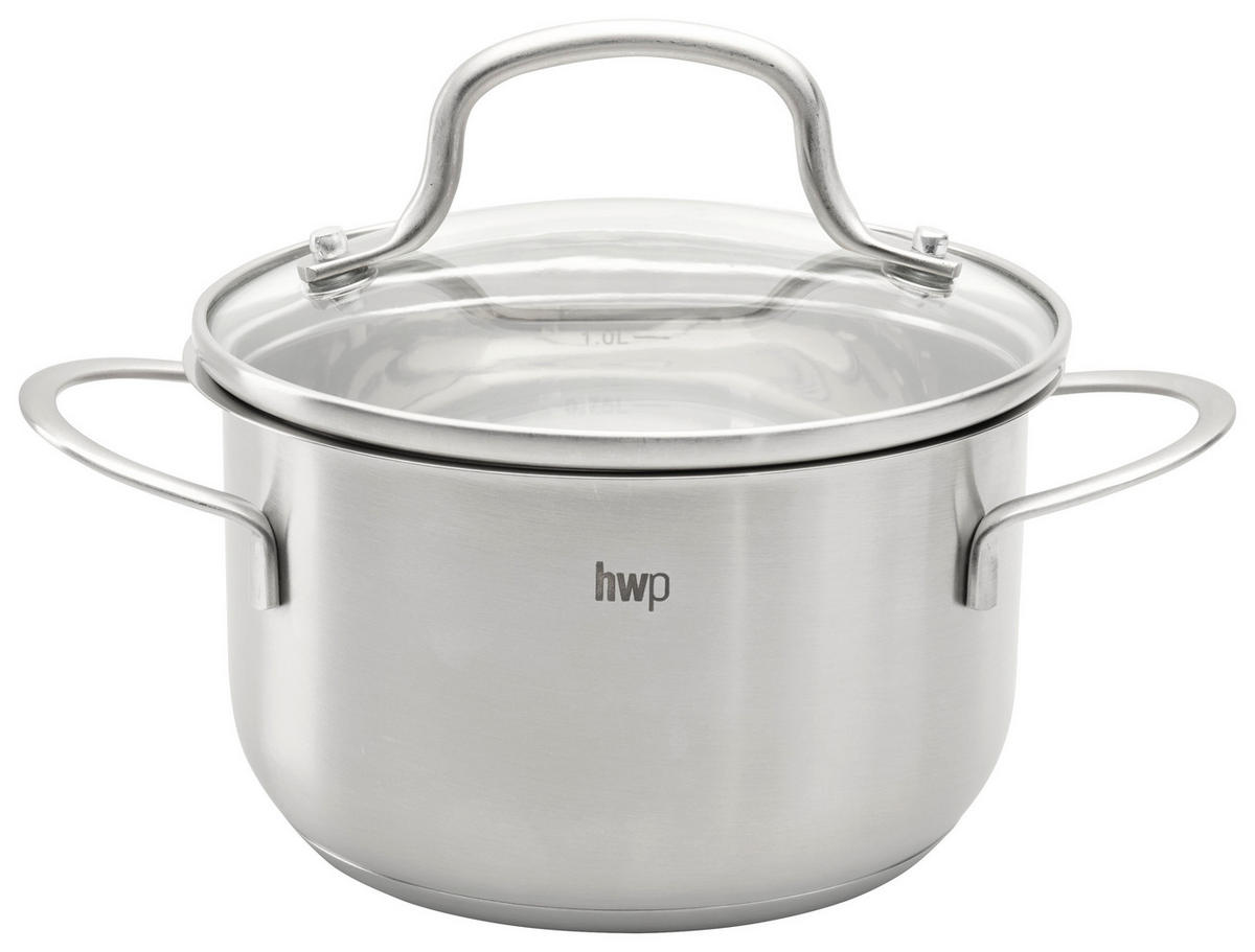 Oală 1 L  - străveziu/culoare inox, Basics, sticlă/metal (14/8,5cm) - Homeware Profession.