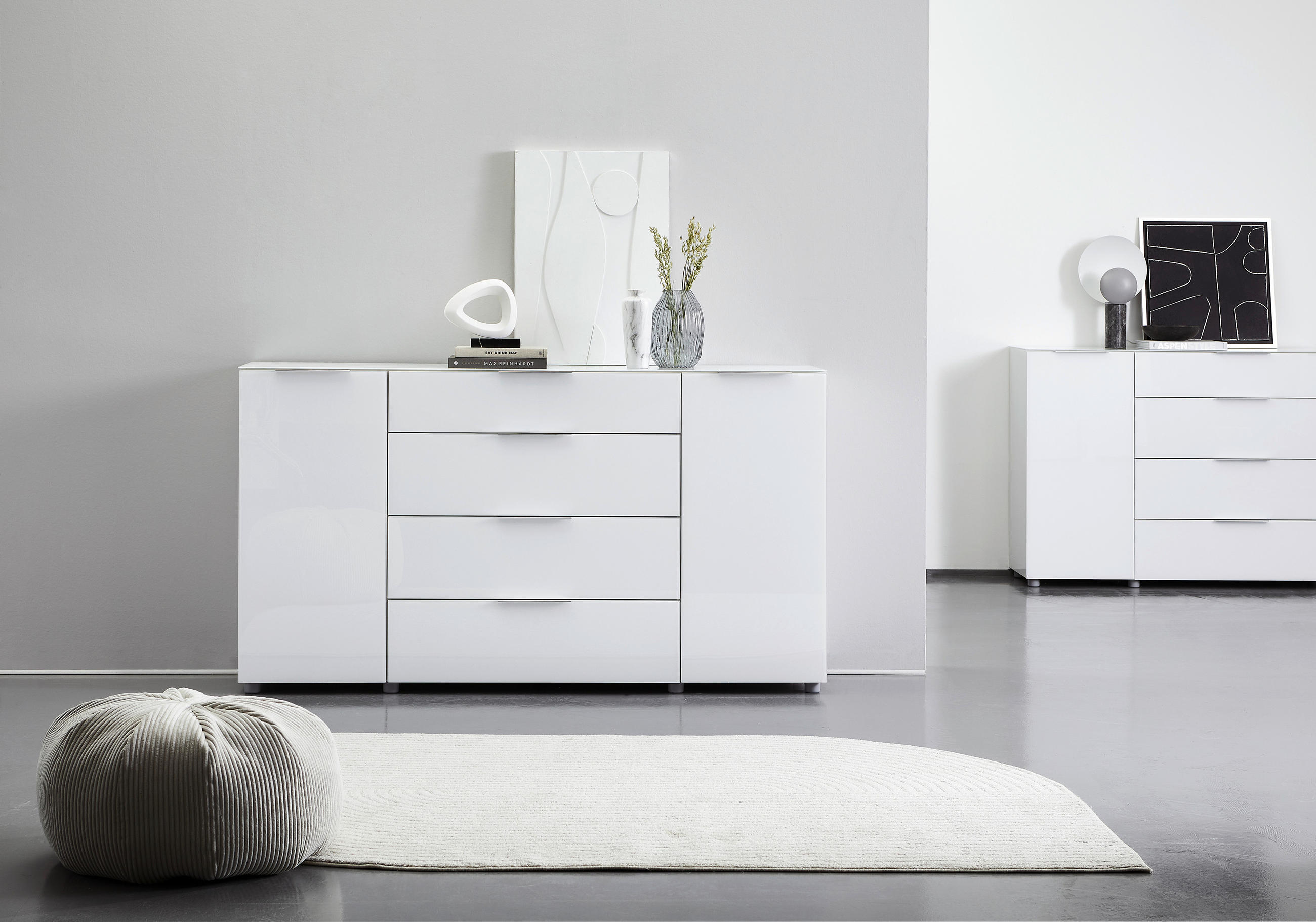 KOMODA S VRATIMA - boja hroma/siva, Osnovno, staklo/metal (181/101/40cm) - Voleo