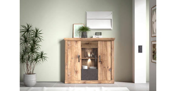 HIGHBOARD 133,9/120/40 cm  in Anthrazit, Eichefarben  - Eichefarben/Anthrazit, KONVENTIONELL, Glas/Holzwerkstoff (133,9/120/40cm) - Carryhome