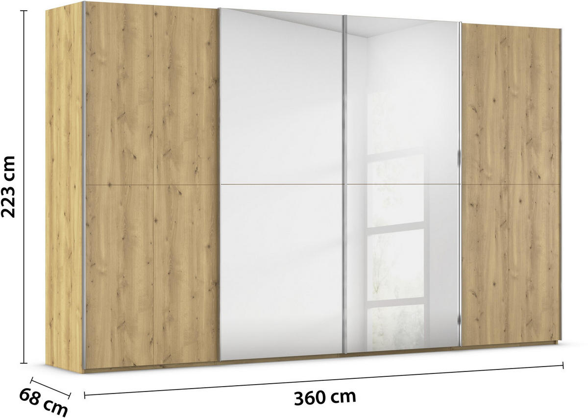 SCHWEBETÜRENSCHRANK 360/223/68 cm 4-türig Eichefarben  - Chromfarben/Eichefarben, Design, Holz/Holzwerkstoff (360/223/68cm) - Novel