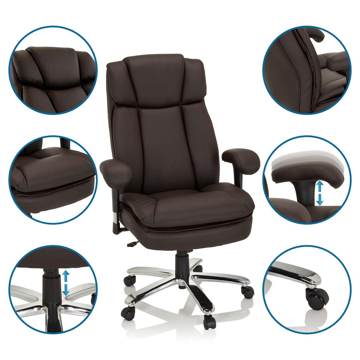 CHEFSESSEL Lederlook Dunkelbraun  - Dunkelbraun/Silberfarben, MODERN, Kunststoff/Textil (77/123/84cm) - MID.YOU