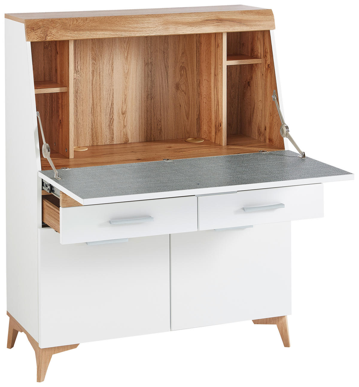 SEKRETÄR  Kabeldurchlass, Stauraum  - Eichefarben/Alufarben, Trend, Holzwerkstoff/Kunststoff (98/124/39,6cm) - Carryhome