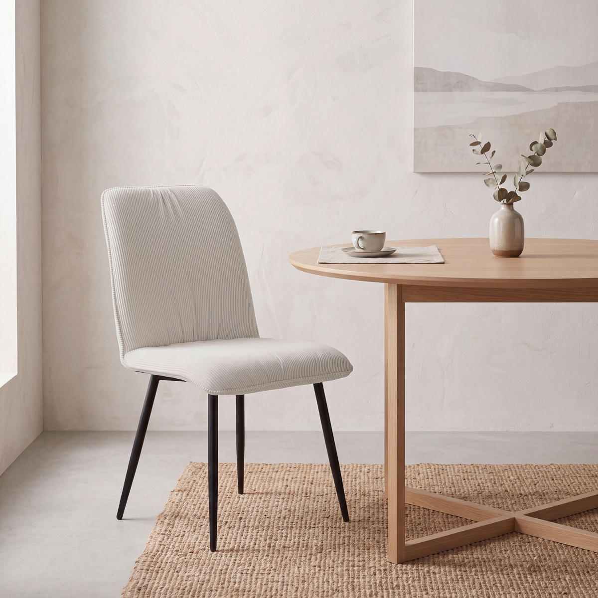 STOL, kovina, tekstil črna, bež  - črna/bež, Design, kovina/tekstil (49/90/61cm) - Stylife