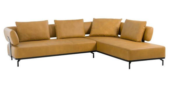 ECKSOFA in Echtleder Dunkelgelb  - Dunkelgelb/Schwarz, Design, Leder/Metall (282/222cm) - Dieter Knoll