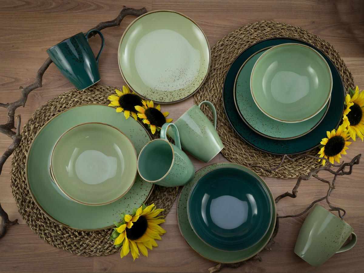 KOMBINOVANÝ SERVIS, 16-dielne, kamenina - zelená, keramika (34/31,5/33cm) - Creatable