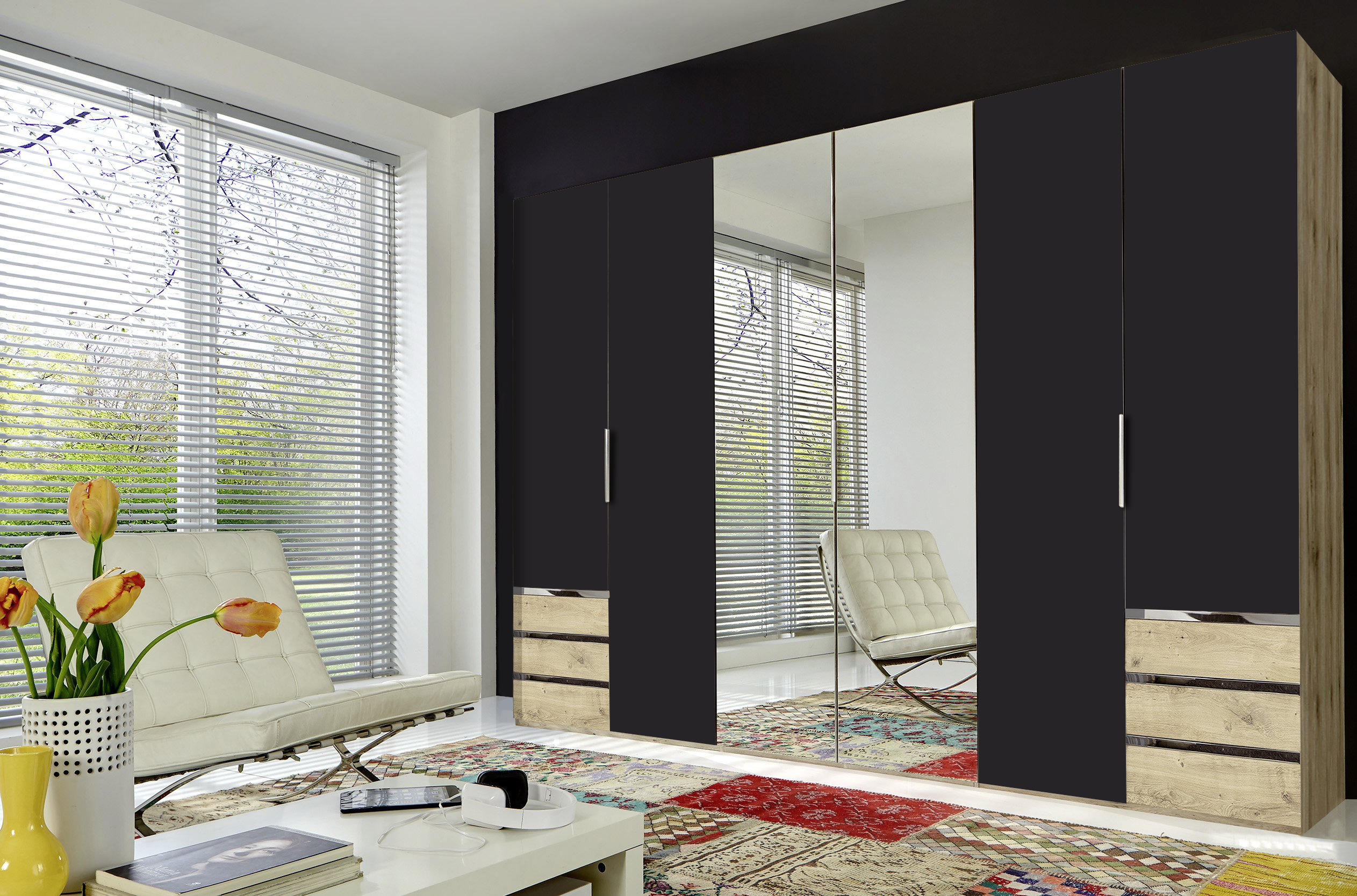 DREHTÜRENSCHRANK in Graphitfarben, Eichefarben  - Chromfarben/Eichefarben, Modern, Glas/Holzwerkstoff (300/216/58cm) - MID.YOU