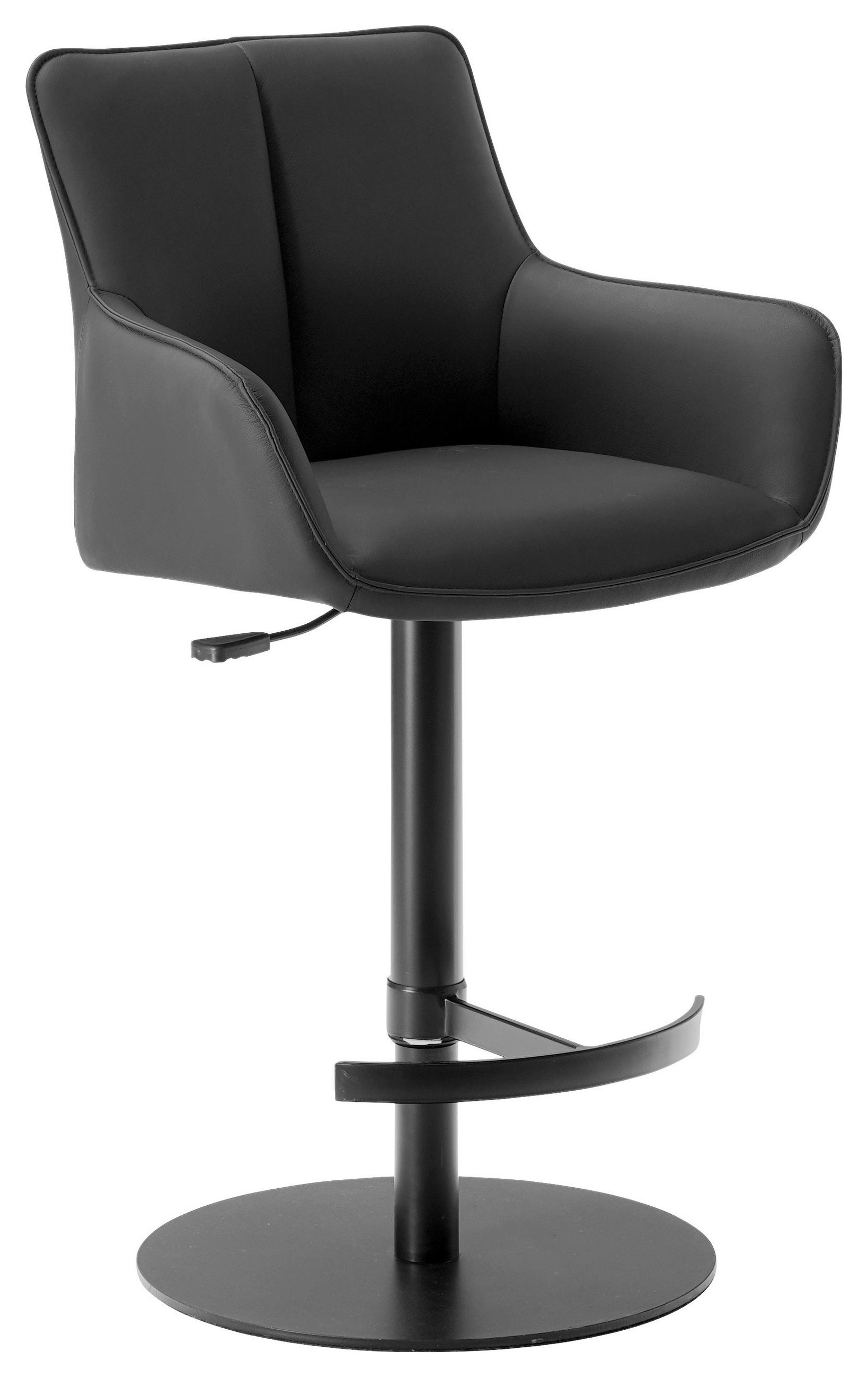 BARHOCKER Echtleder Schwarz Eisen Sitzfläche 360° drehbar, inklusive Armlehnen  - Schwarz, Design, Leder/Metall (54/92-112/55cm) - Novel