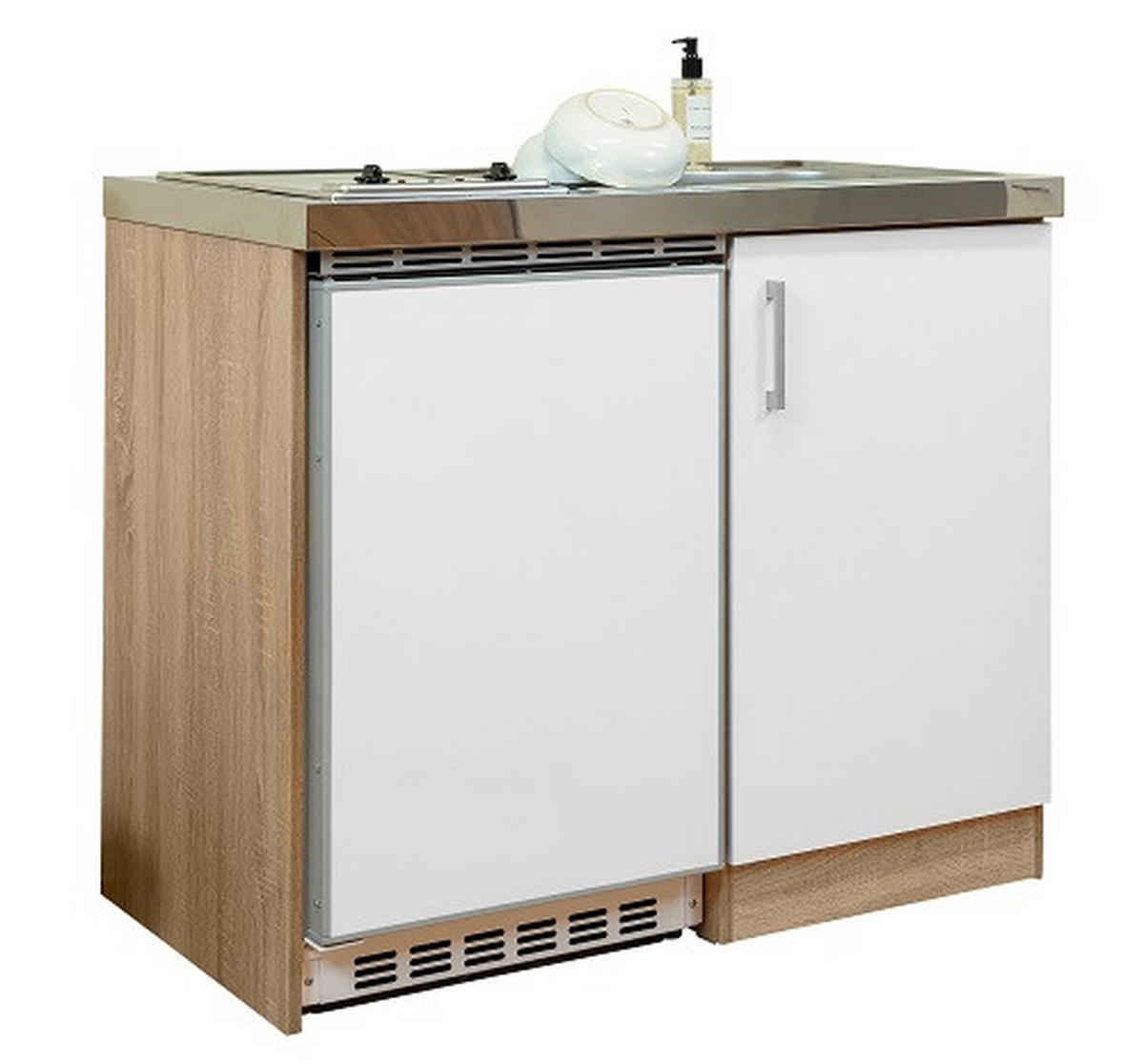 MINIKÜCHE 100 cm   in Weiss, Sonoma Eiche  - Weiss/Edelstahlfarben, Modern, Holzwerkstoff/Kunststoff (100cm) - Respekta