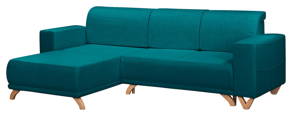 ECKSOFA in Textilgeflecht Petrol  - Wengefarben/Petrol, Design, Holz/Textil (257/174cm) - Livetastic