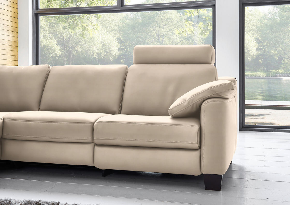 ECKSOFA in Echtleder Beige  - Eichefarben/Beige, Design, Leder/Holz (235/259cm) - Valdera
