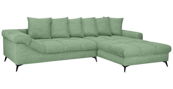 ECKSOFA Pastellgrün Cord Rückenkissen, Armlehnenkissen, Rücken echt  - Pastellgrün/Schwarz, KONVENTIONELL, Textil/Metall (332/231cm) - Carryhome