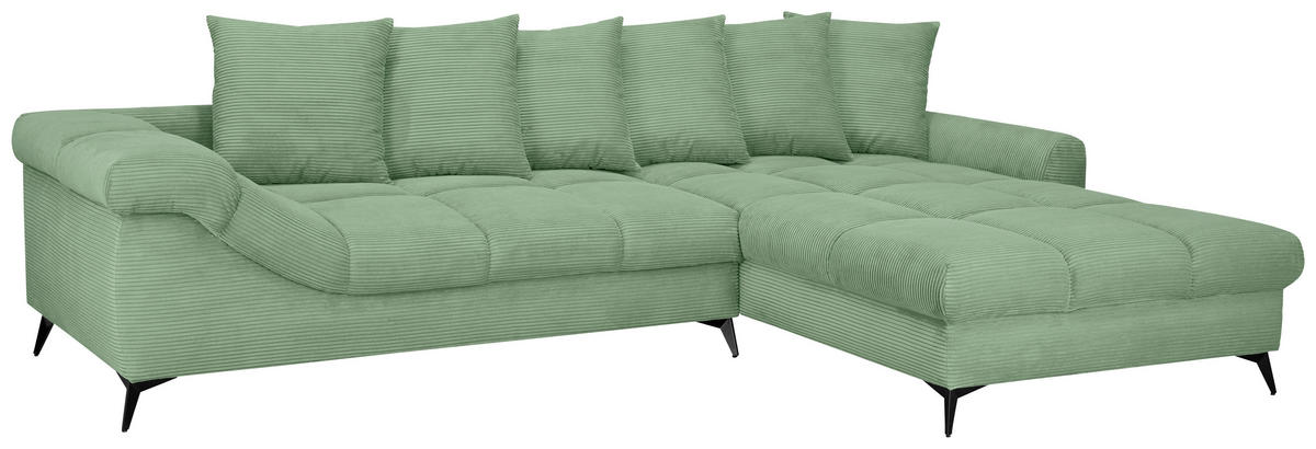 ECKSOFA Pastellgrün Cord Rückenkissen, Armlehnenkissen, Rücken echt  - Pastellgrün/Schwarz, KONVENTIONELL, Textil/Metall (332/231cm) - Carryhome
