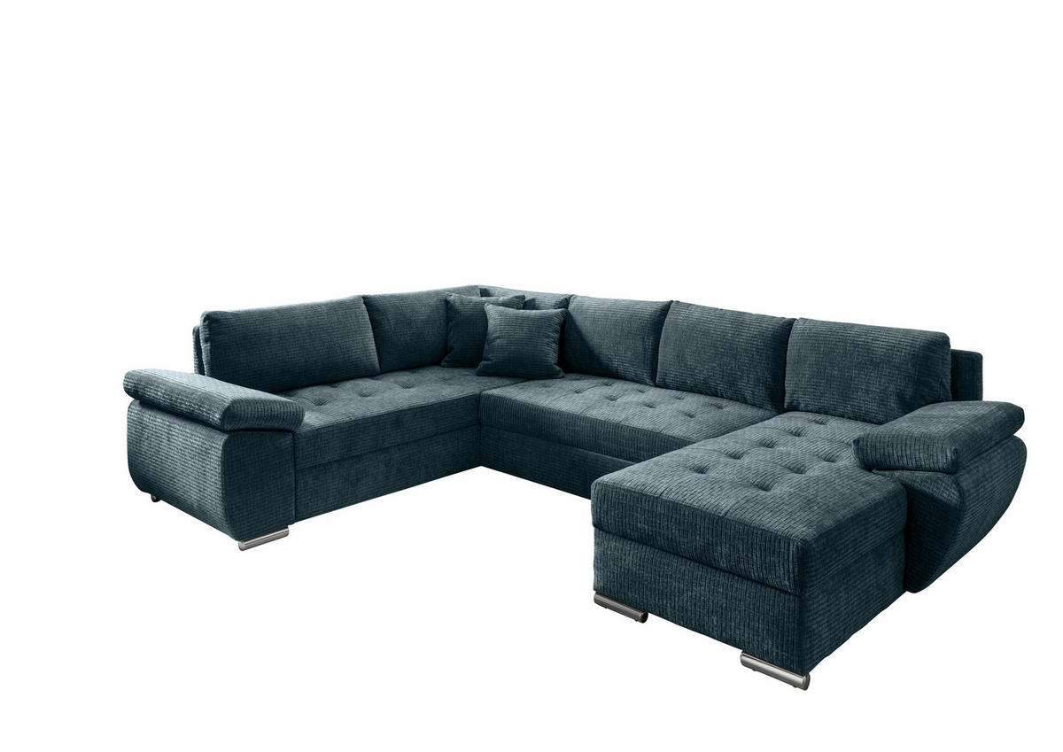 Wohnlandschaft Blau Mikrofaser  - Chromfarben/Blau, KONVENTIONELL, Textil (219/305/157cm) - Livetastic